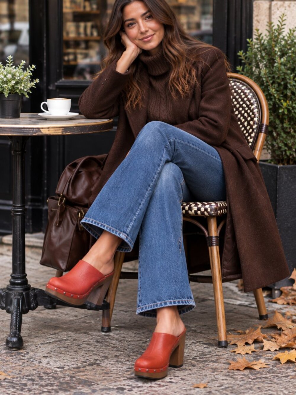 Arezzo Leather Platform Clogs 6/6.5 Burnt Orange Studded Retro Heels